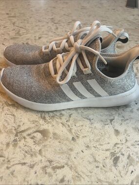 adidas Grey Knit Sneakers with White Stripes